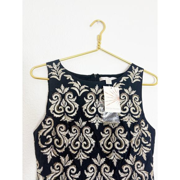 Boston Proper Gold & Black Brocade Damask Embroidery Embellish Peplum Top Size 0 - Picture 3 of 11